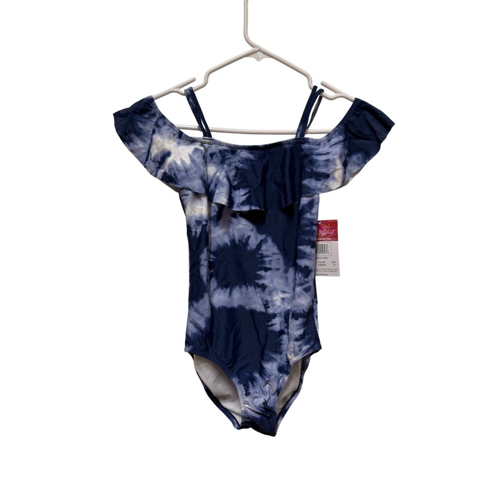 NWT Blue Tie Dye cold shoulder Swimsuit Girls Size 14